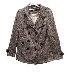 Ambiance Womens M Jacket Black Grey Soft Jesey Knit Long sleeves Double Breasted